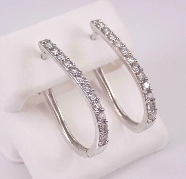 1 Ct Round Cut Moissanite Women's Huggie Hoop Earrings 14K White Gold Plated