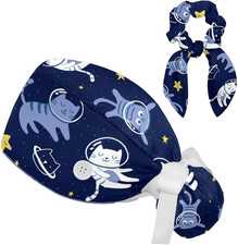 Space Cats Cute Scrub Caps Surgical Women with Button Adjustable Hats Surgica...