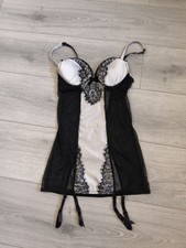 Ann Summers Black & Taupe Satin Lace & Mesh Cami Suspender  Size 6-8 