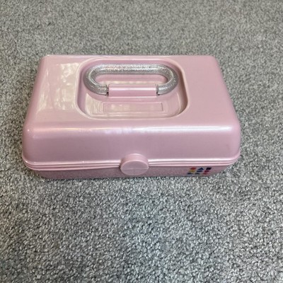 Pink Plastic Cosmetic Makeup Case Organizer with Mirror Trays Glitter Handle