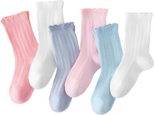 6 Pairs Girl Ruffle Socks for 4T-10T, Versatile Girls Frilly Dress Crew Socks