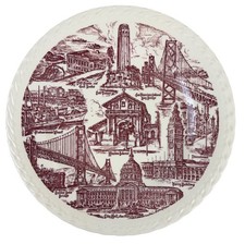 Vernon Kilns City of San Francisco Landmarks Maroon Transferware Plate 11"
