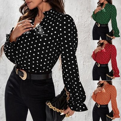 Damen Retro Bluse Hemd Elegant Langarmshirt Oberteile Tunika Freizeit Tops .*
