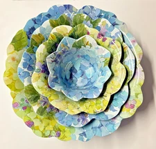 Set of 4- Shabby Chic Blue & Green Hydrangea Melamine Nesting Serving Bowls NEW!