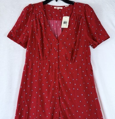 Levis Sarina Short Sleeve Midi Dress Medium Boho Red Floral Womens New NWT