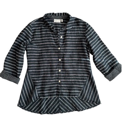 Habitat Tunic Top Womens Size S Linen Navy Striped Lagenlook Minimalist Boho