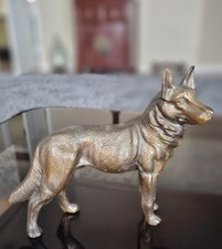 Bronze Brass German Shepherd Figurine Solid Vintage 5.75"