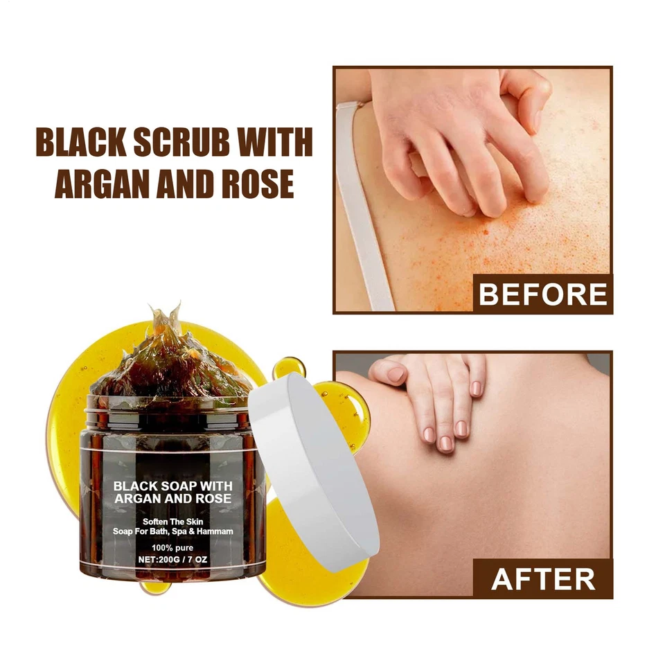 Moroccan Black Body Scrub Shower Scrub Balm with Argan Oil Deodorizing fashion - Image 2 of 4