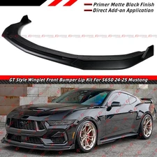For 24-25 Ford Mustang S650 GT Style Matte Blk Winglet Front Bumper Lip Splitter