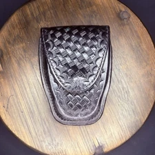 AETCO Handcuff Case, Black, Basket Weave Leather, Hidden Snap