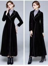 Blazer Cappotto Donna Nero Lungo Elegante Velluto Taglio Slim Chic CF80266
