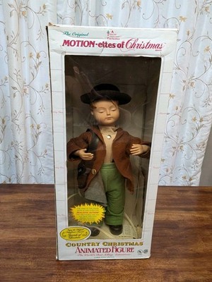 Vtg Motion-Ettes Country Christmas 21'' Violin Boy Animated Figure in Box Music