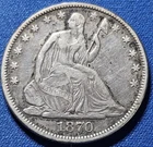 A 1870 Philadelphia Silver Seated Liberty Half Dollar Coin