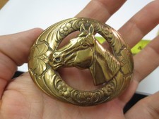 Vintage Horse Head / Floral Brass Belt Buckle