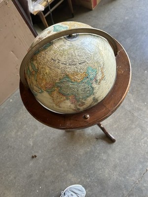 Replogle 12in Rotating World Globe on Floor Stand 1946 Beige Blue Green Orange