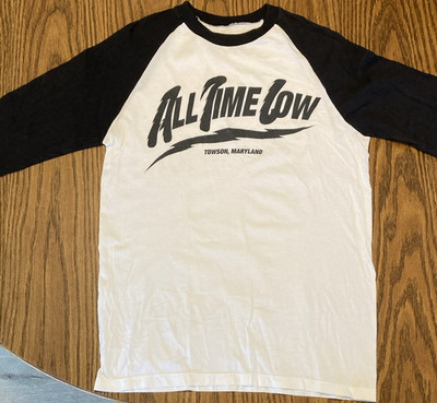 All Time Low Towson Maryland Black White Raglan Cotton T-Shirt S 3/4 Sleeve