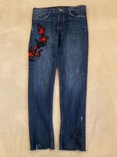 Zara 10 womens jeans floral emboridered distressed Trafaluc