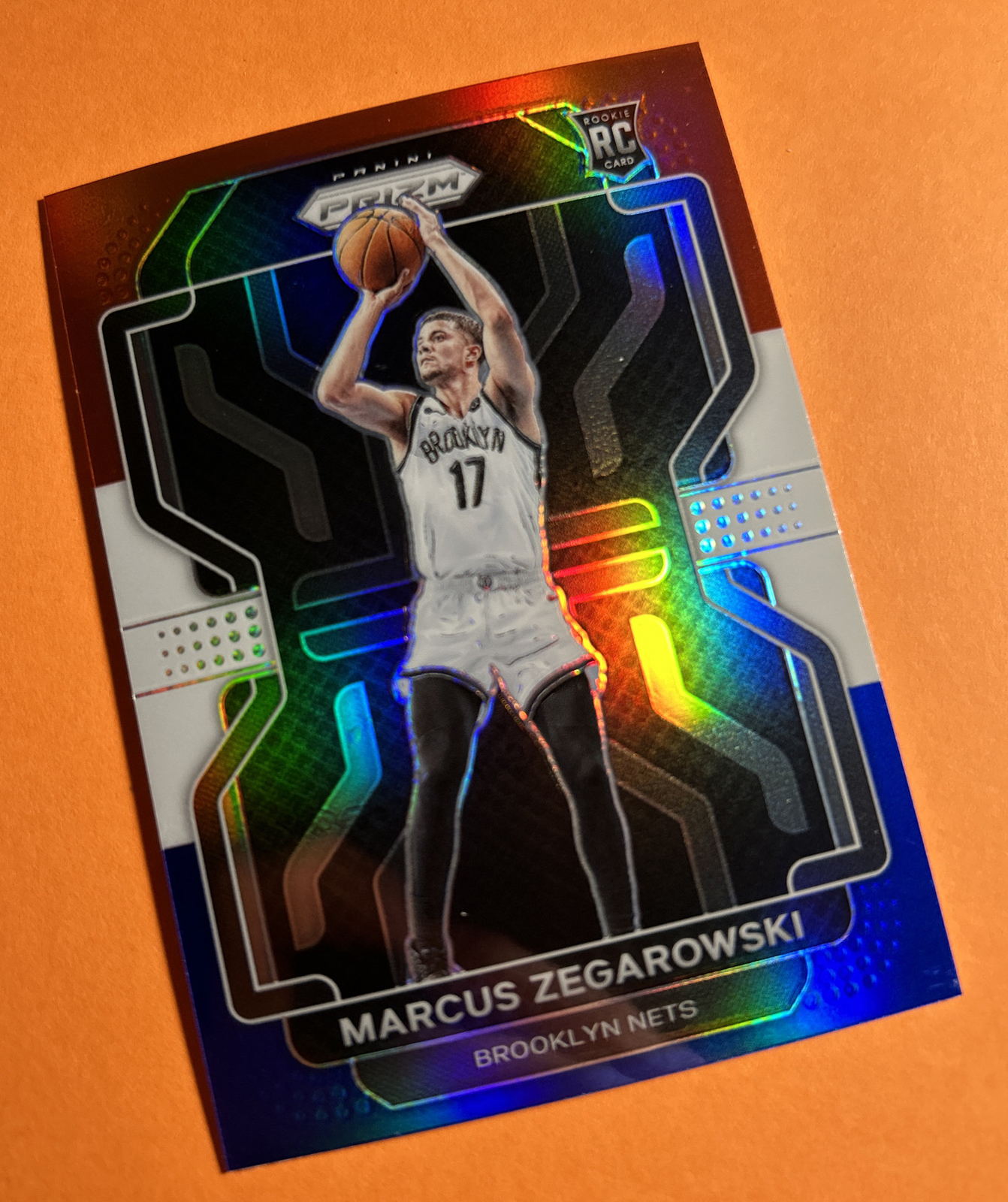 2021-22 Prizm Basketball Red White Blue Marcus Zegarowski RC #300 Nets