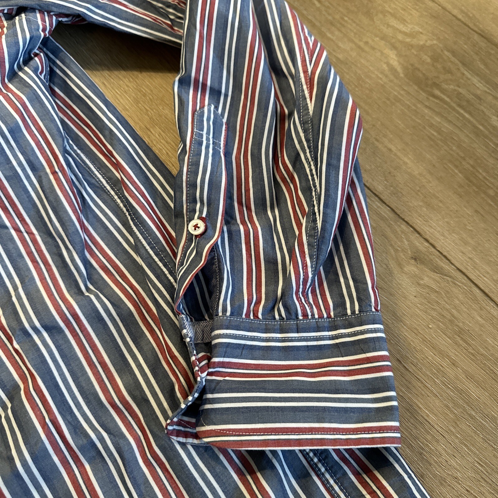 Tommy Hilfiger 80s 2 Ply Fabric Striped Long Sleeve Button Down Mens Large thumbnail 3