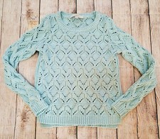 ANN TAYLOR LOFT XS EXTRA SMALL BLUE CABLE KNIT OPEN WEAVE CHUNKY SWEATER
