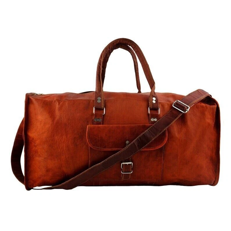 Brown Large Vintage Leather Duffle Bag For Unisex Travel Office