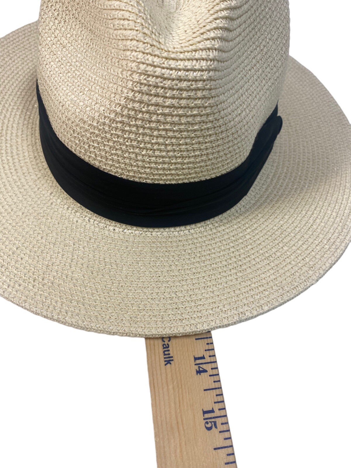 Panama Hat 90% Paper Straw Fodera wide brim Cream White black band Adjustable