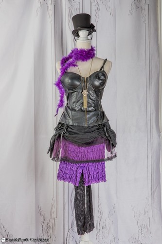Purple Black Steampunk Costume Ex-Small Ladies Goth Burlesque Halloween