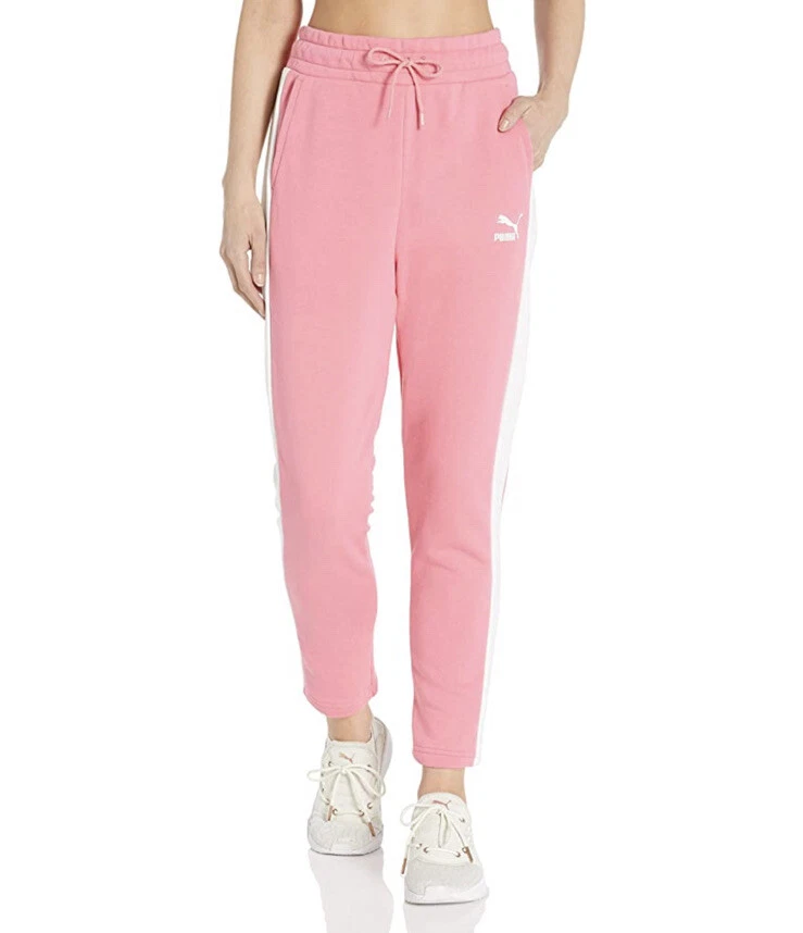 NEW Puma Women's Classics T7 Track Pants - Bubblegum Pink / White