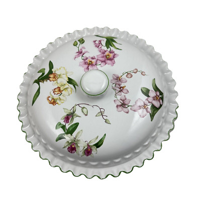 "ORCHIDS" BARBARA WILSON PORTA PIE PLATE w/ LID PORTUGAL FLORAL SCALLOPED EDGES | eBay