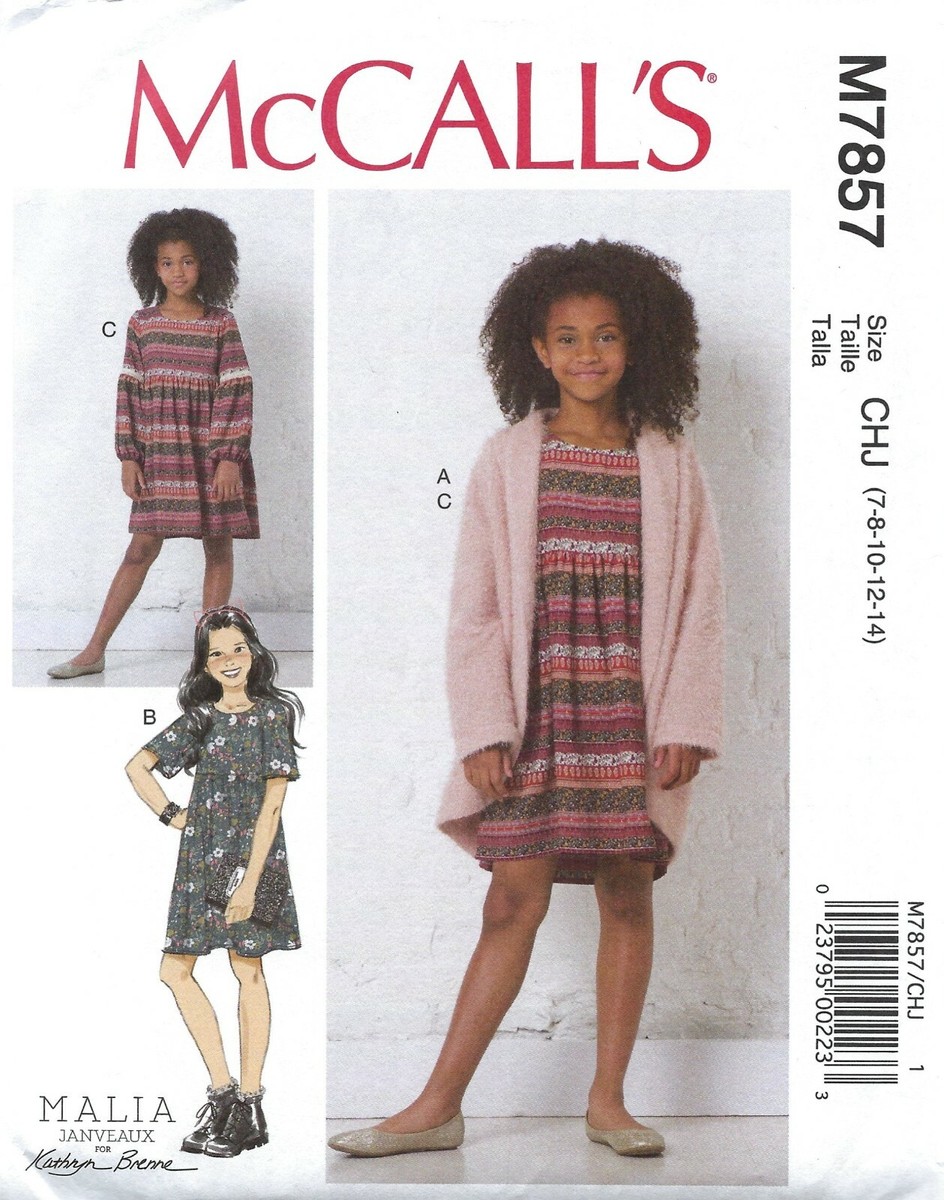 McCall's M7857 Shawl Collar Cardigan, Gathered Dress, Peasant