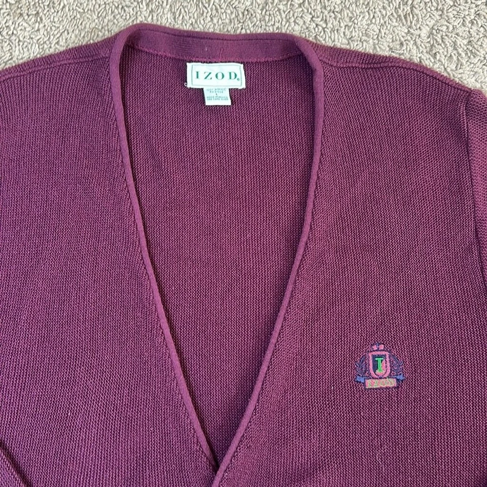 Винтажный мужской кардиган IZOD свитер акриловый бордовый размер L - Изображение 2 из 4