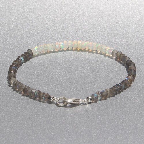 Bracciale perle opale etiope naturale perline labradorite braccialetto sfaccettato - Foto 2 di 5