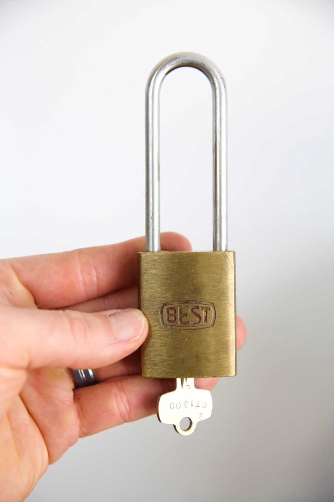 Vintage BEST Brass Padlock Safety First Antique lock w/ key Cabinet Tool box old