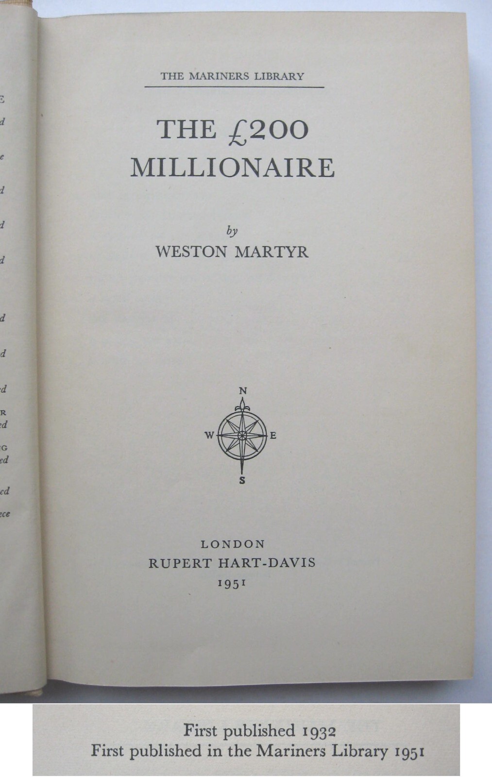 THE £200 MILLIONAIRE Weston Martyr HC/DJ 1951 "The Mariners Library