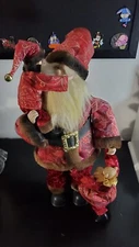 Vintage Wind Up Anamatronic  Santa Clause Carrying Children Material Red Velvet 