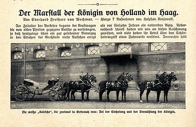  Der Marstall der Königin von Holland im Haag Weiße Kutsche Krönungswagen v.1913
