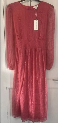 Marks and Spencer Ghost Floral Lace Long Sleeve Midi Dress Size 20 Pink Bnwt £89