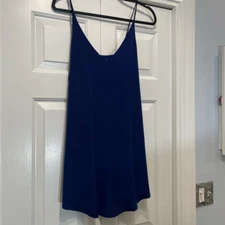 Slip Dress Mini Lined Women’s Satiny Loose Fit Dark Blue V Neck XS