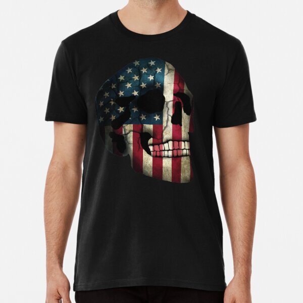 USA Flag and Skull Short Sleeve Tee for True Patriots S-5XL