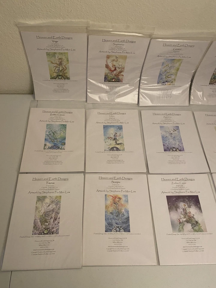 Heaven And Earth Designs Stephanie Law Lot of 12 Cross Stitch Zodiac 2009 - Image 3 of 4