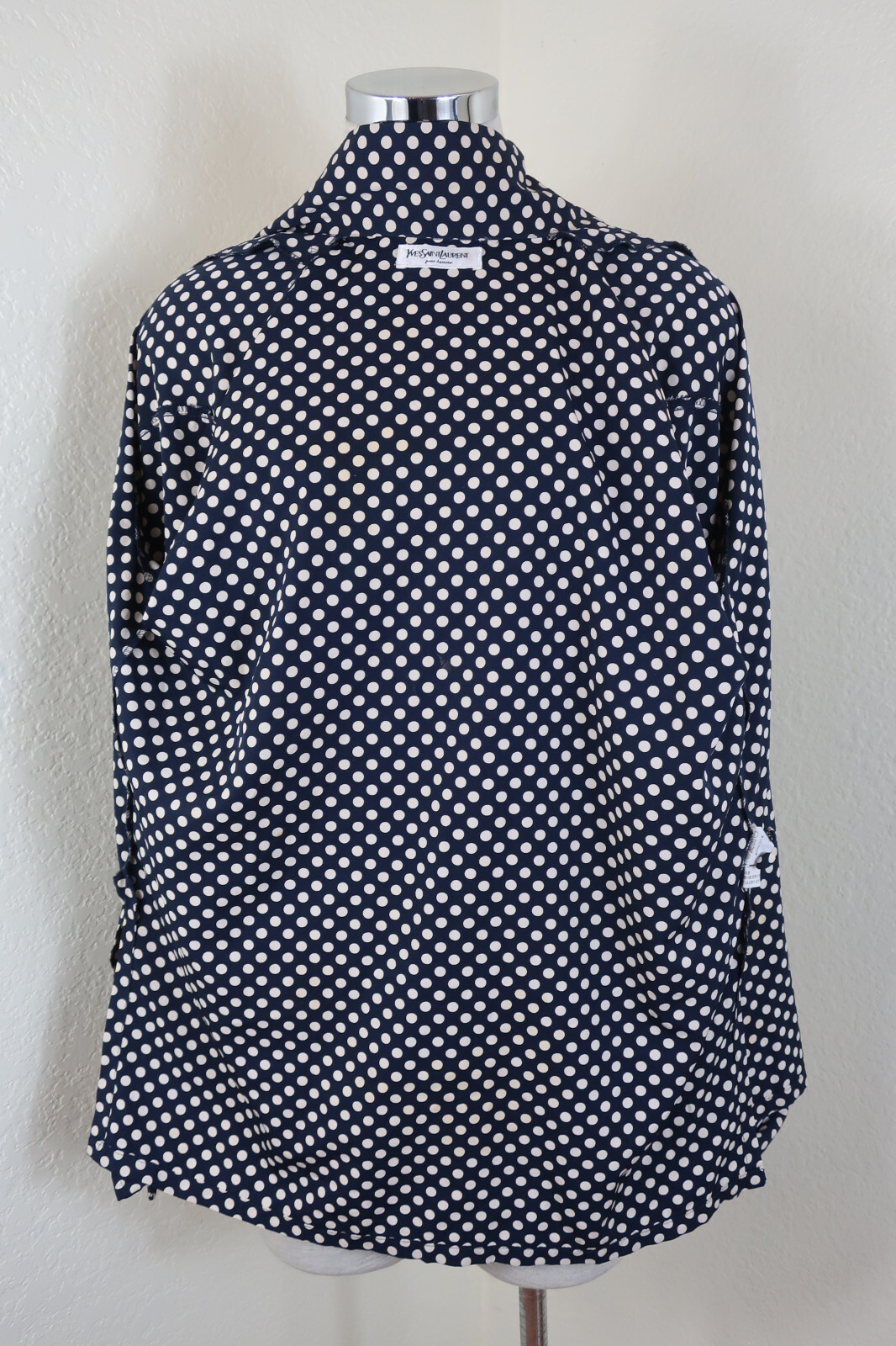 Top vintage YSL Saint LAURENT nero a pois manica lunga seta piccolo 4 5 6