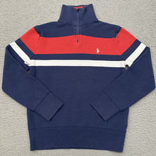 Polo Ralph Lauren Striped Cotton 1/4 Zip Sweater Boys L 14-16 Knit Preppy