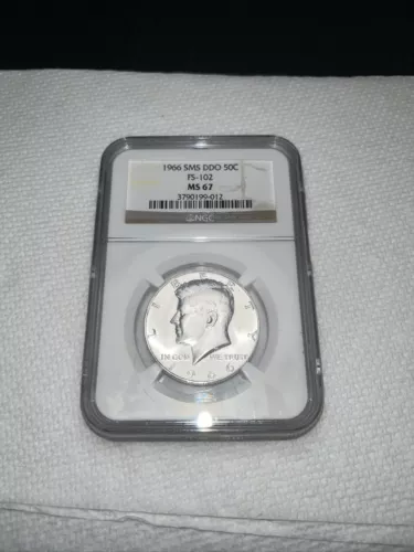1966 SMS KENNEDY HALF DOLLAR MS67 DDO.  NGC CERTIFIED.  OUTSTANDING CONDITION.