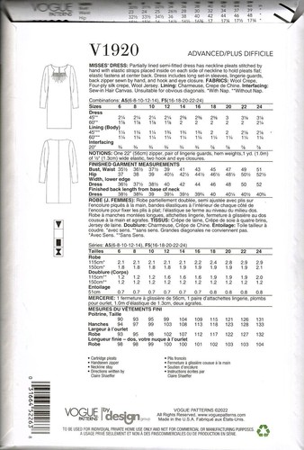 Vogue V1920 Misses 16 to 24 Claire Shaeffer Shift Dress Uncut Sewing Pattern - Picture 2 of 2