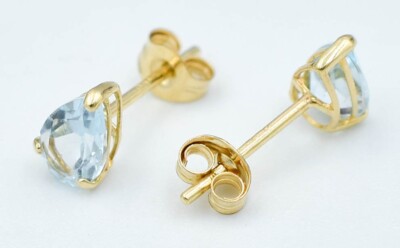 ECHTE 1,16 kt AQUAMARIN OHRSTECKER 14k MASSIVES GOLD - kostenlose Bewertung - Neu mit Etikett