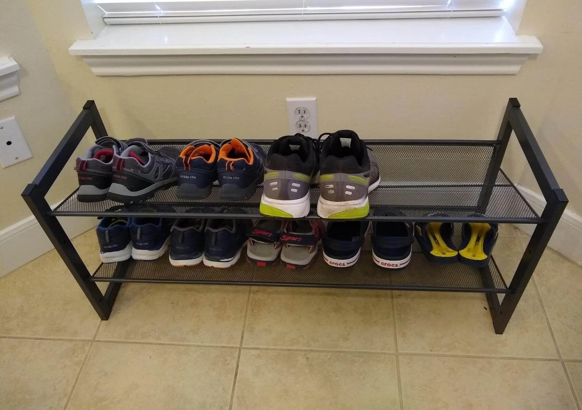 2-Tier Stackable Metal Shoe Rack Flat Slant Adjustable Shoe