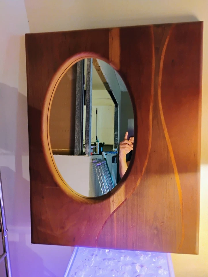 Solid Teak Wood Handmade Art Mirror 25" X 19" Heavy OOAK  - Image 4 of 4