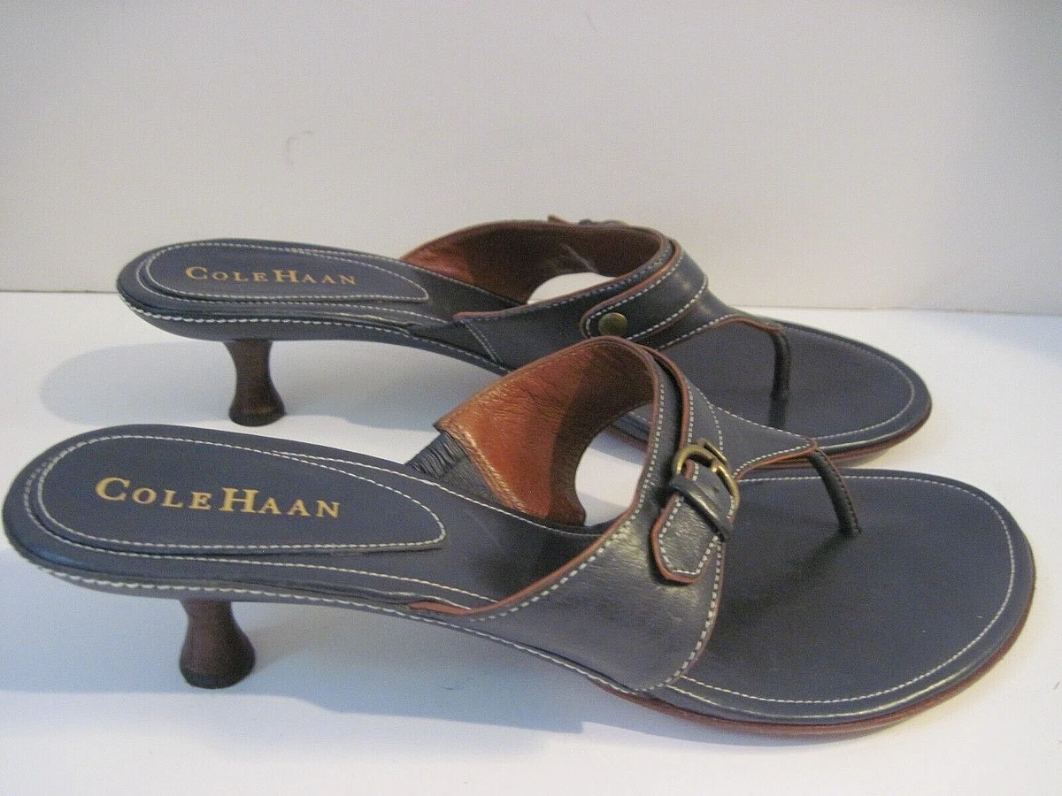Cole Haan Women s Teal Blue Leather Thong Sandals Kitten Heel Size 9 1 2 B