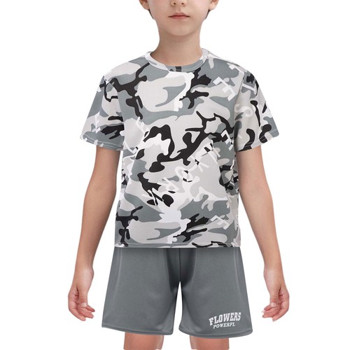 Kids Boys Short Sleeve Camouflage Print Top with Shorts for Soccer Basketball - Picture 11 of 24