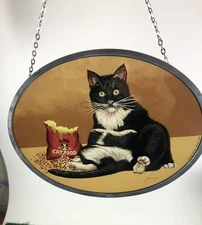 VTG GLASSMASTERS STAINED GLASS SUNCATCHER KELLEY By Lowel Herrero CAT LOVERS